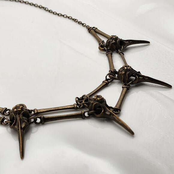 Brass Bird Skull Spike Necklace - Picture 8 of 9